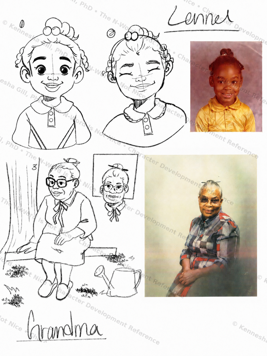 Character development image showing Lennel and Grandma concept inspiration